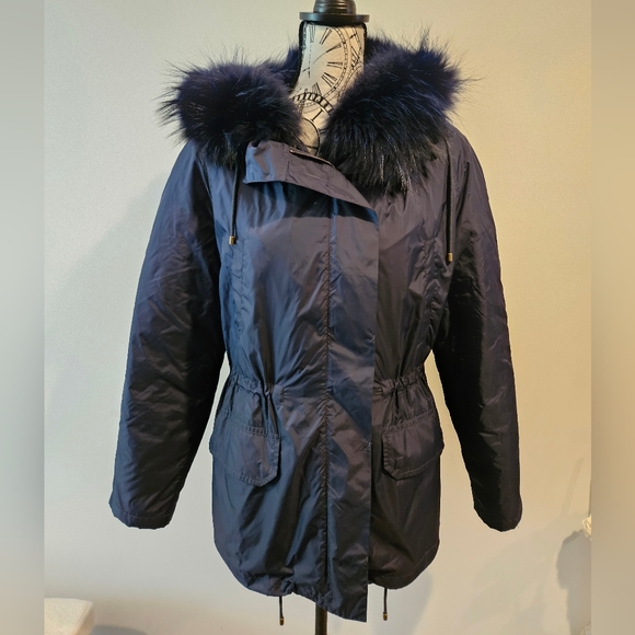 ⭐️ Army Yves Salomon genuine fur lined navy blue parka size 32 - Picture 3 of 16